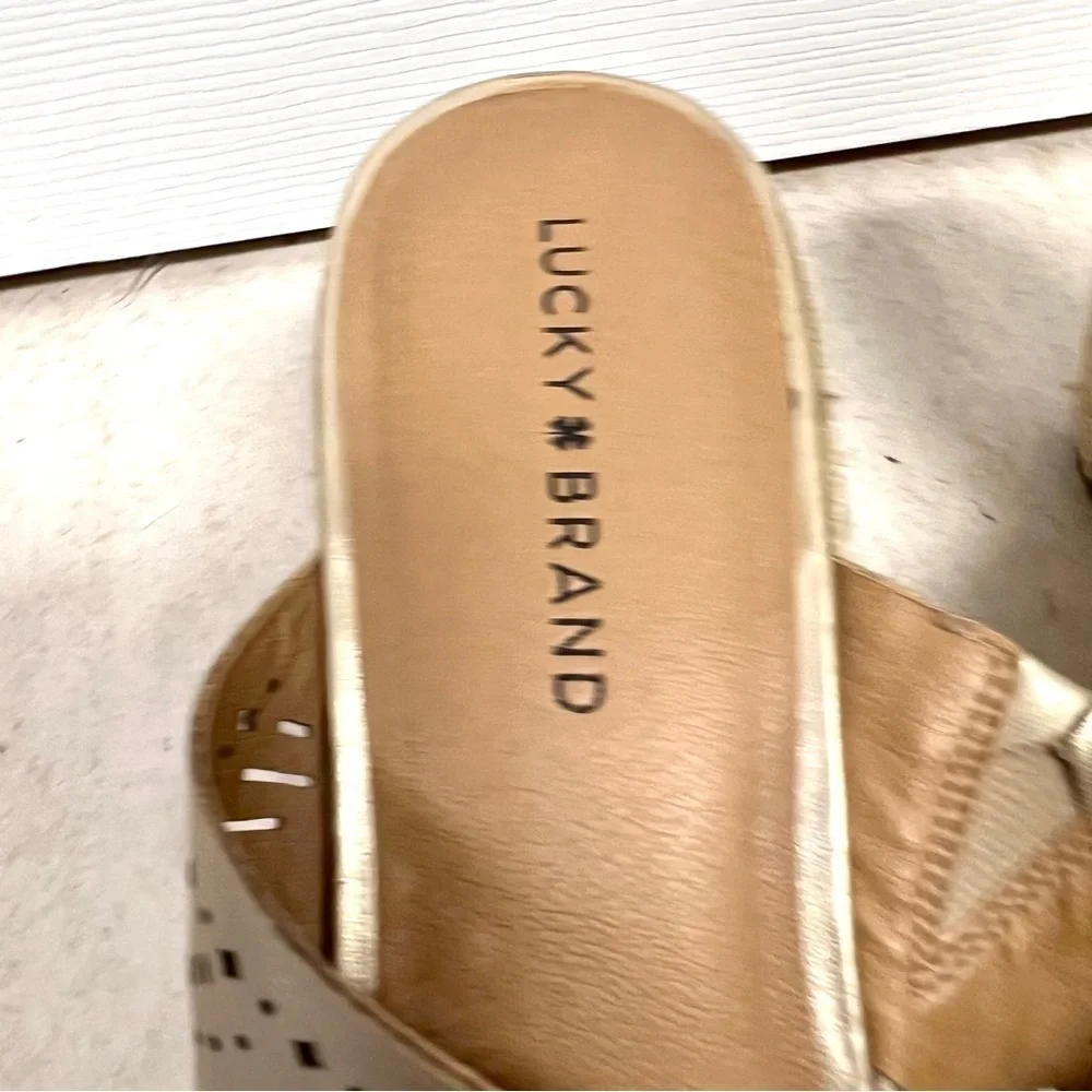 Lucky Brand KEELA Women’s Gold Leather Espadrille Wedge Sandals - Size 12M Boho